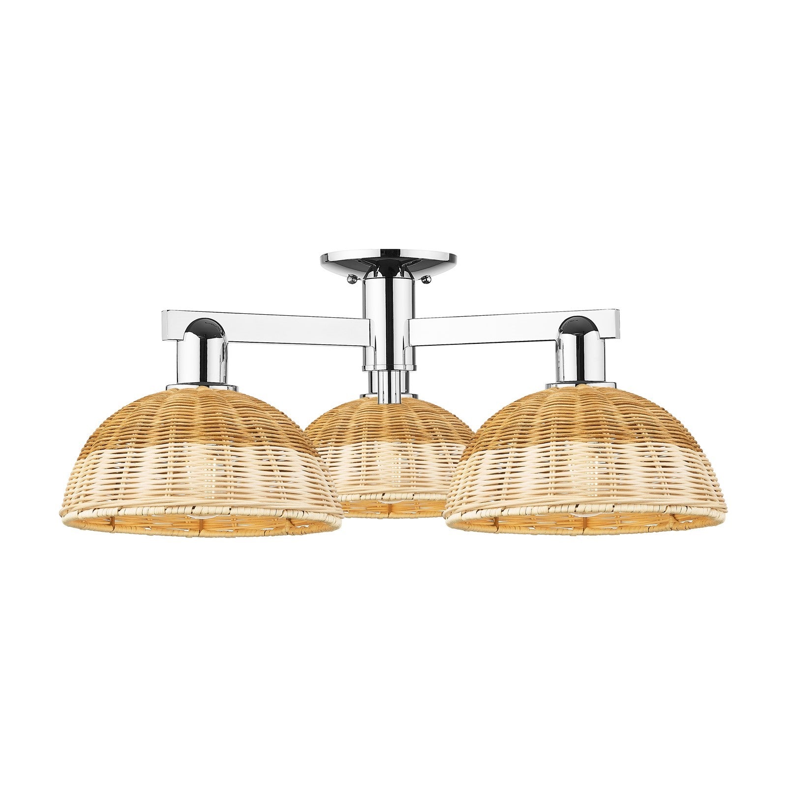 Innovations Bristol Natural II 27in 3-Light Semi-Flush Mount | Industrial Polished Chrome and Natural Fiber Shade | Damp | Model 716-3F-PC-NBD2-9-NAT