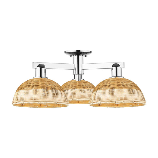 Innovations Bristol Natural II 27in 3-Light Semi-Flush Mount | Industrial Polished Chrome and Natural Fiber Shade | Damp | Model 716-3F-PC-NBD2-9-NAT