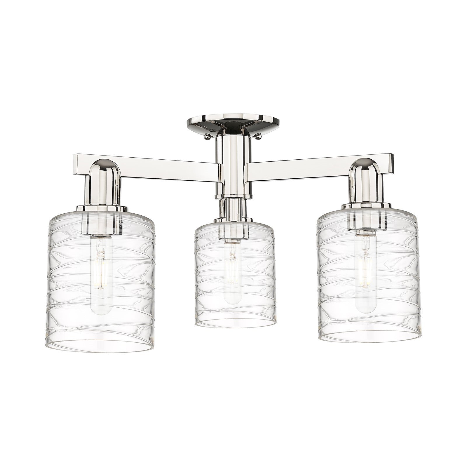 Innovations Cobbleskill 23in 3-Light Semi-Flush Mount | Industrial Polished Nickel and Deco Swirl Glass | Entryway & Hallway | Model 716-3F-PN-G1113