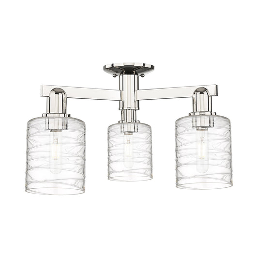 Innovations Cobbleskill 23in 3-Light Semi-Flush Mount | Industrial Polished Nickel and Deco Swirl Glass | Entryway & Hallway | Model 716-3F-PN-G1113