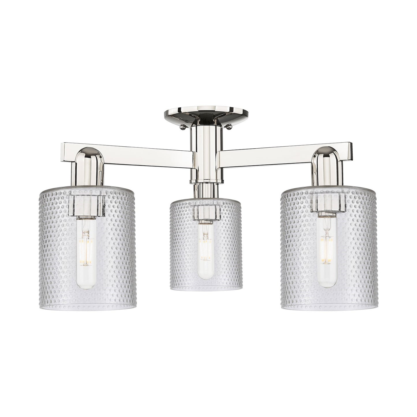Innovations Cobbleskill 23in 3-Light Semi-Flush Mount | Industrial Polished Nickel Steel and Clear Glass | Damp-Rated Entryway & | Model 716-3F-PN-G112