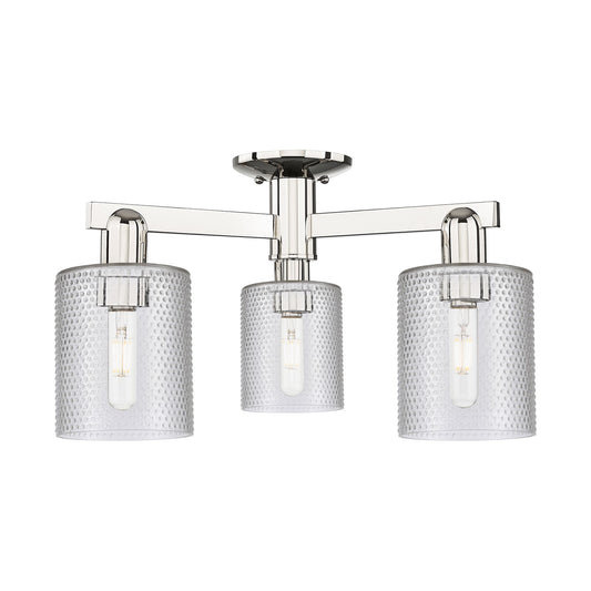Innovations Cobbleskill 23in 3-Light Semi-Flush Mount | Industrial Polished Nickel Steel and Clear Glass | Damp-Rated Entryway & | Model 716-3F-PN-G112