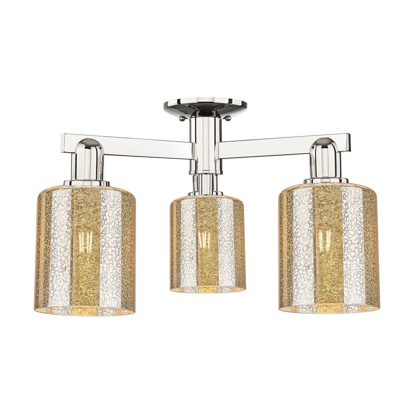 Innovations Cobbleskill 23in 3-Light Semi-Flush Mount | Industrial Modern Polished Nickel and Mercury Glass | Entryway & Hallway | Model 716-3F-PN-G116