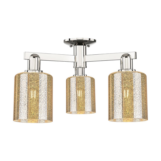 Innovations Cobbleskill 23in 3-Light Semi-Flush Mount | Industrial Modern Polished Nickel and Mercury Glass | Entryway & Hallway | Model 716-3F-PN-G116