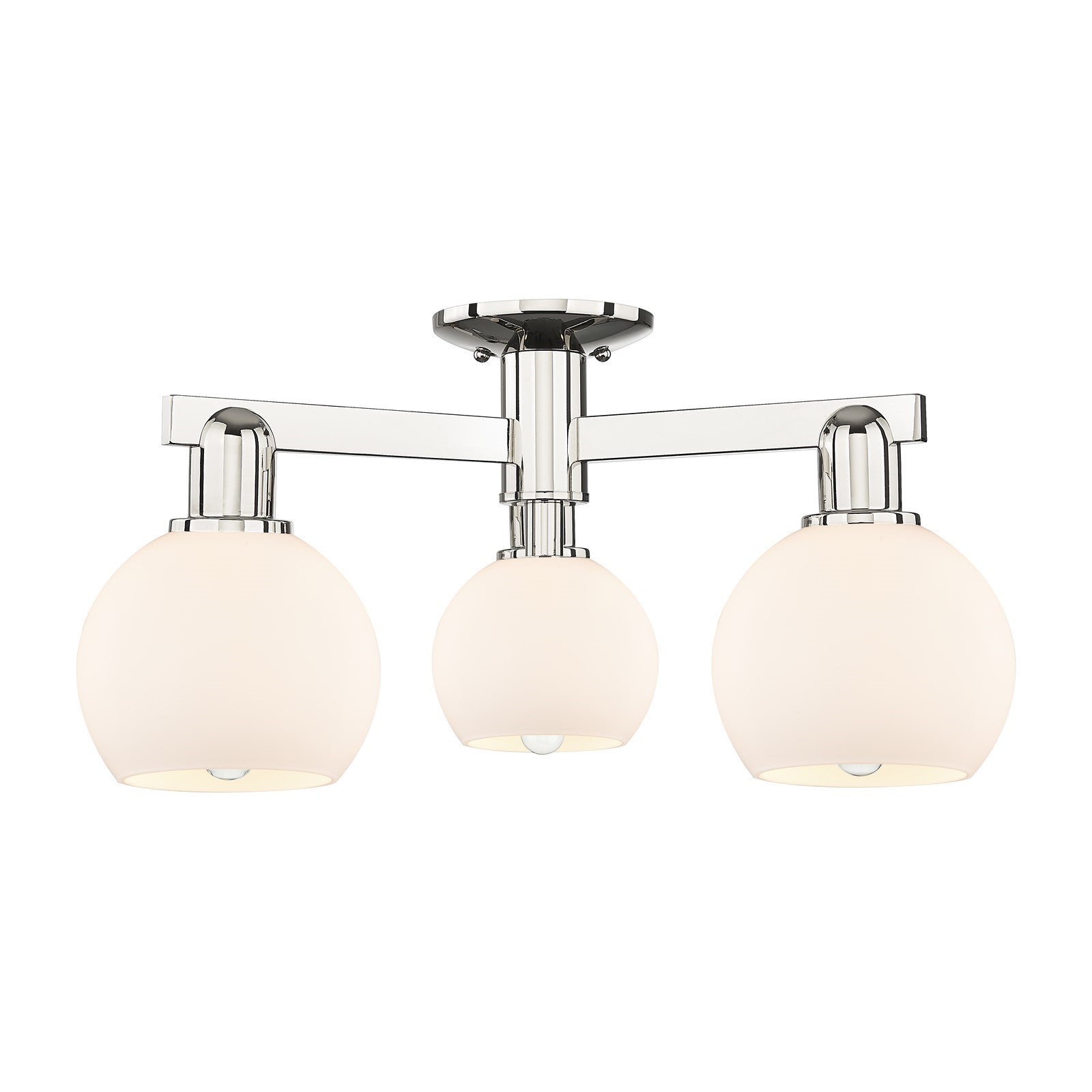 Innovations Athens 23in 3-Light Semi-Flush | Industrial Polished Nickel and Matte White Glass | Damp-Rated Entryway & Hallway | Model 716-3F-PN-G121-6