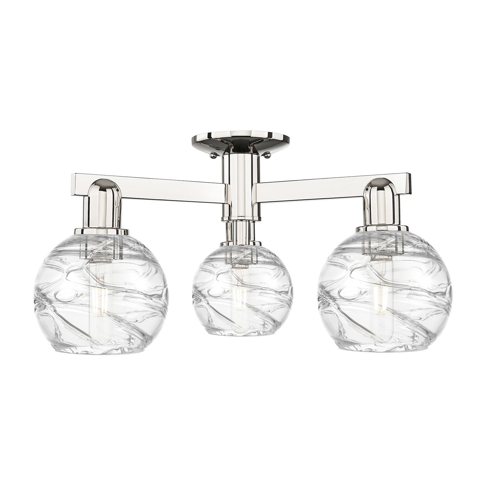 Innovations Athens Deco Swirl 23in 3-Light Semi-Flush Mount | Industrial Polished Nickel and Clear Deco Swirl Glass | Model 716-3F-PN-G1213-6CL