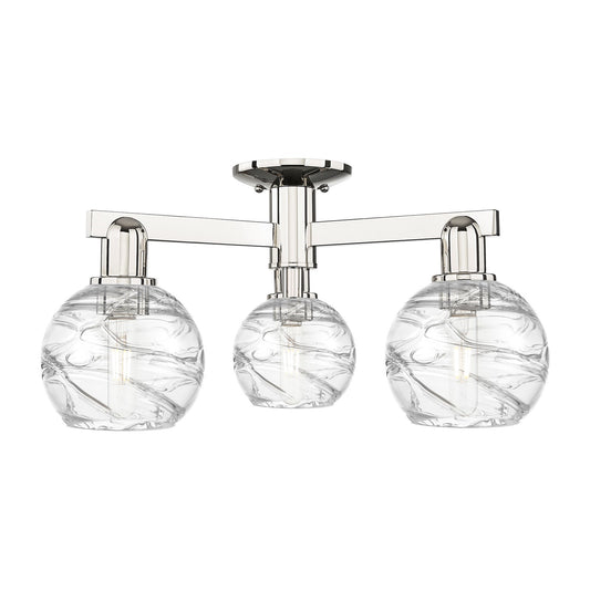 Innovations Athens Deco Swirl 23in 3-Light Semi-Flush Mount | Industrial Polished Nickel and Clear Deco Swirl Glass | Model 716-3F-PN-G1213-6CL