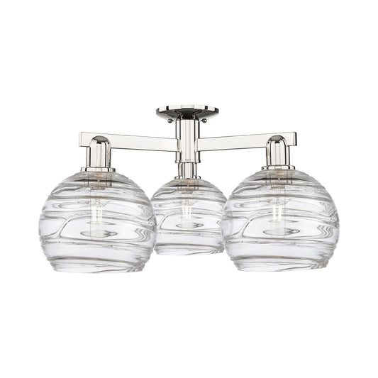 Innovations Athens Deco Swirl 26in 3-Light Semi-Flush Mount | Industrial Polished Nickel Steel and Clear Deco Swirl Glass | Model 716-3F-PN-G1213-8CL