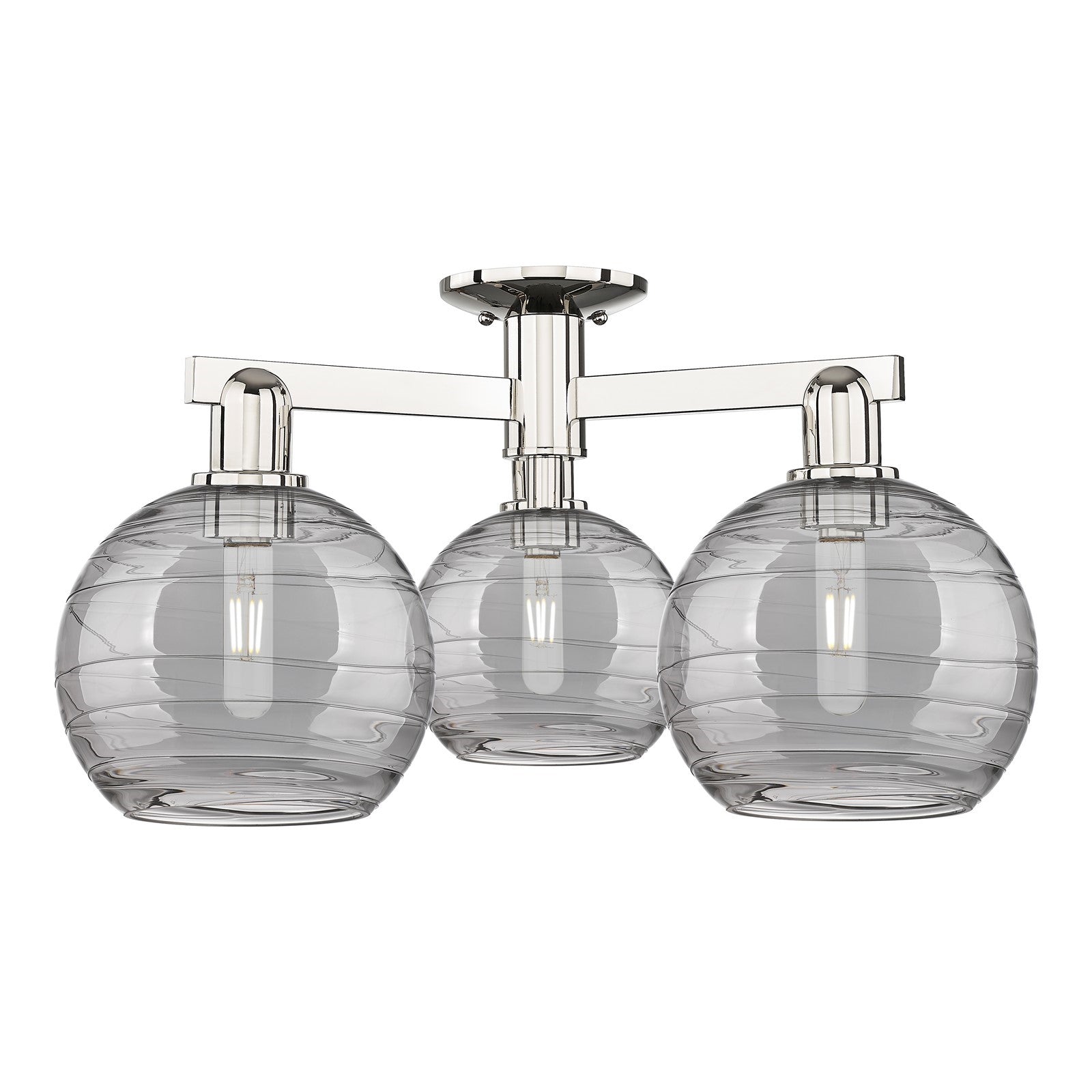 Innovations Athens Deco Swirl 26in 3-Light Semi-Flush Mount | Industrial Modern Polished Nickel and Light Smoke Glass | Model 716-3F-PN-G1213-8SM
