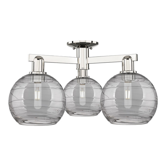 Innovations Athens Deco Swirl 26in 3-Light Semi-Flush Mount | Industrial Modern Polished Nickel and Light Smoke Glass | Model 716-3F-PN-G1213-8SM