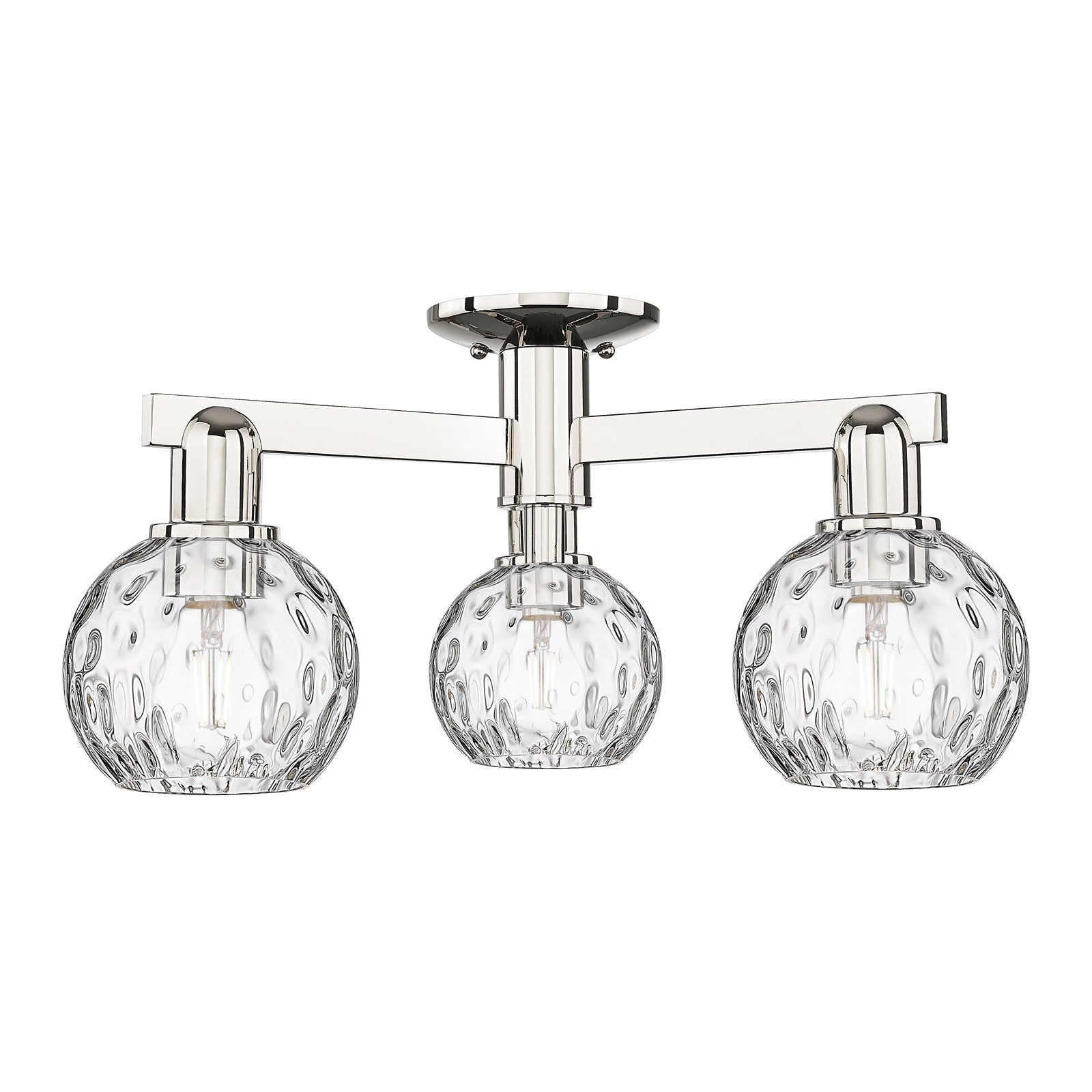 Innovations Athens Water Glass 24in 3-Light Semi-Flush Mount | Industrial Polished Nickel Steel and Clear Water Glass | Model 716-3F-PN-G1215-6
