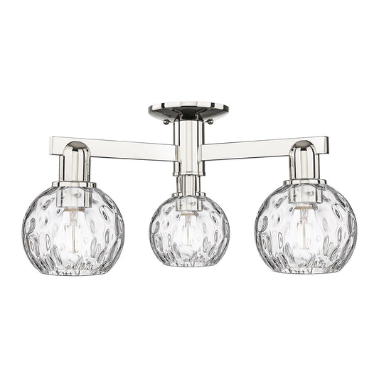 Innovations Athens Water Glass 24in 3-Light Semi-Flush Mount | Industrial Polished Nickel Steel and Clear Water Glass | Model 716-3F-PN-G1215-6