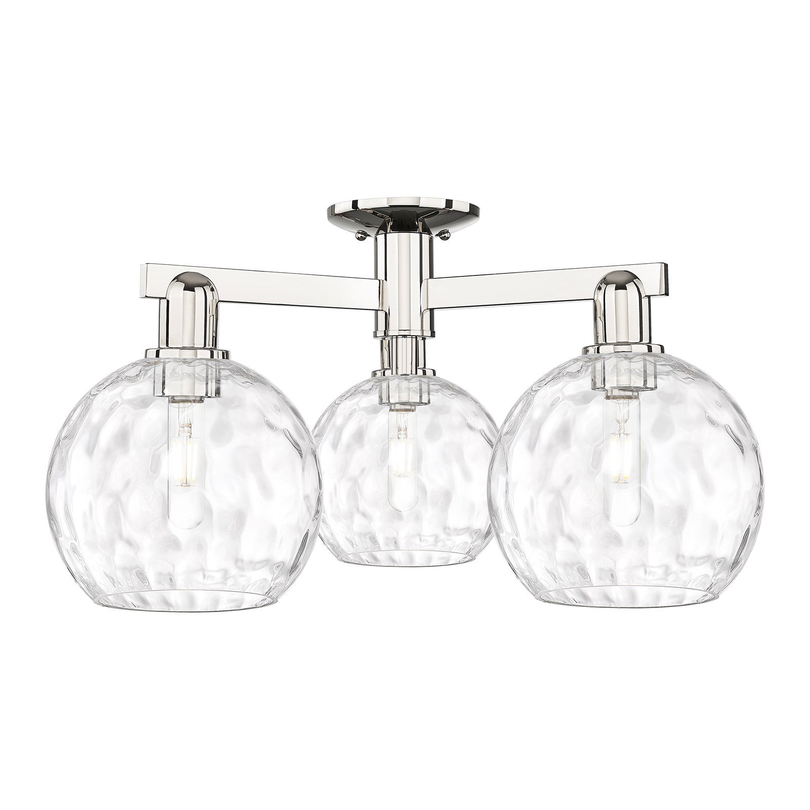 Innovations Athens Water Glass 26in 3-Light Semi-Flush Mount | Industrial Polished Nickel and Clear Glass Globe Shades | Model 716-3F-PN-G1215-8