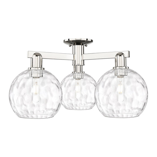 Innovations Athens Water Glass 26in 3-Light Semi-Flush Mount | Industrial Polished Nickel and Clear Glass Globe Shades | Model 716-3F-PN-G1215-8
