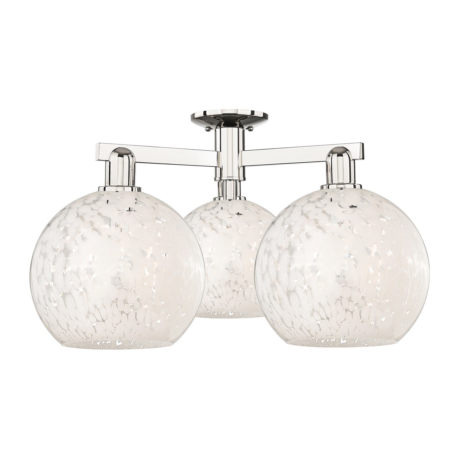 Innovations Lighting White Mouchette 28in 3-Light Semi-Flush Mount | Industrial Polished Nickel Steel and White Mouchette | Model 716-3F-PN-G1216-10WM