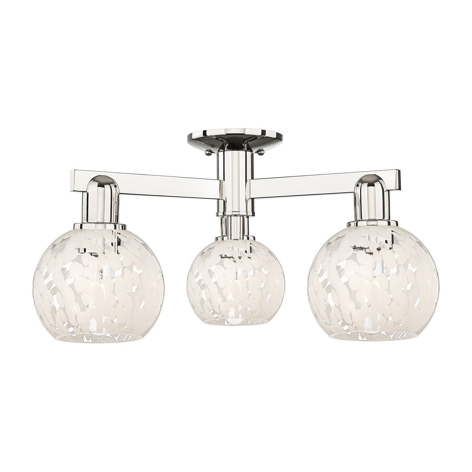 Innovations Lighting White Mouchette 24in 3-Light Semi-Flush Mount | Industrial Polished Nickel Steel and White Glass | Model 716-3F-PN-G1216-6WM