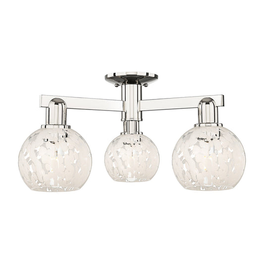 Innovations Lighting White Mouchette 24in 3-Light Semi-Flush Mount | Industrial Polished Nickel Steel and White Glass | Model 716-3F-PN-G1216-6WM