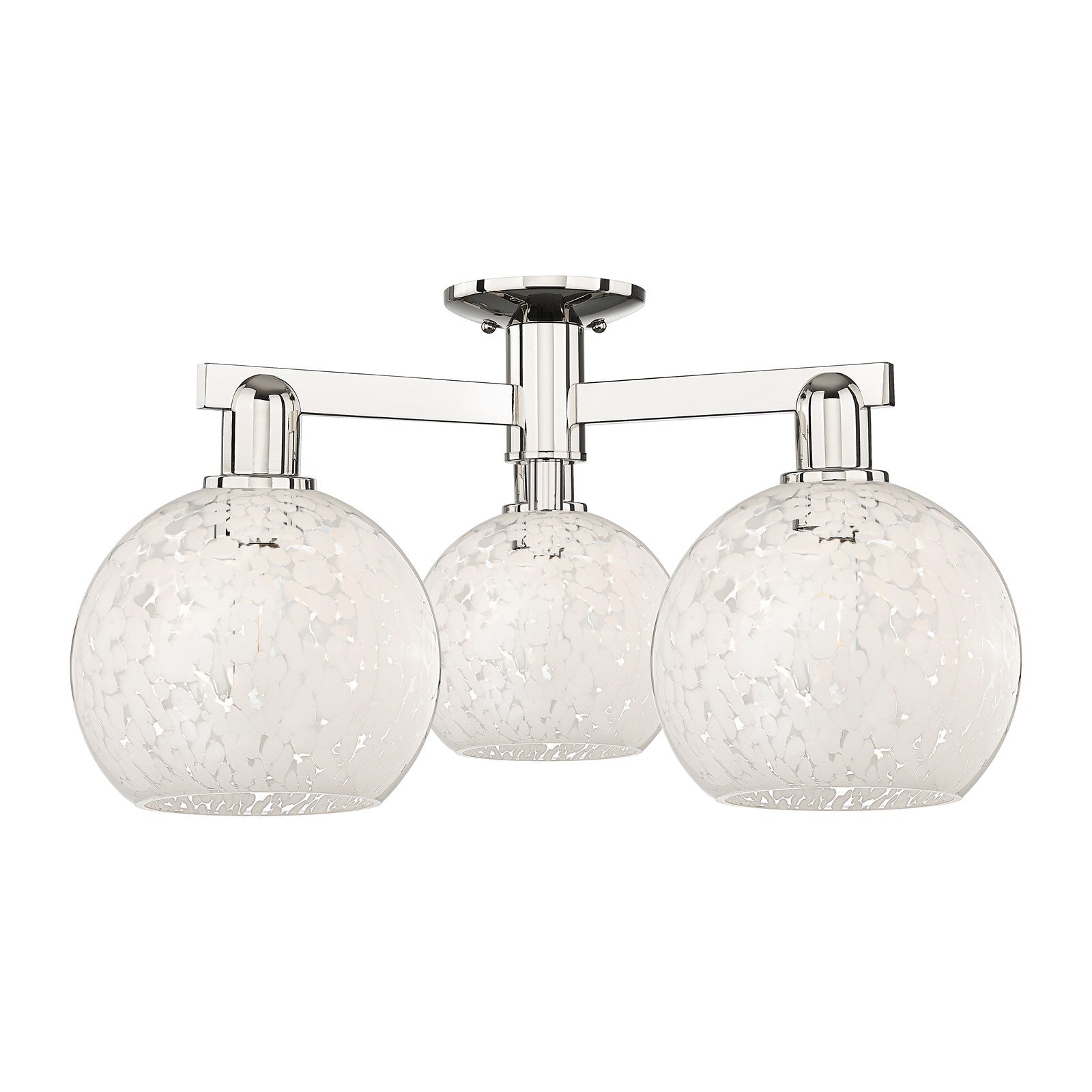 Innovations Lighting Arcadia 26in 3-Light Semi-Flush Mount | Industrial Polished Nickel and White Mouchette Glass | Entryway & | Model 716-3F-PN-G1216-8WM