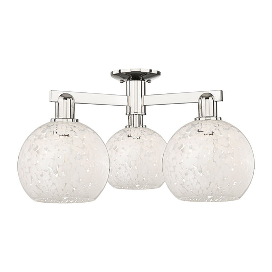 Innovations Lighting Arcadia 26in 3-Light Semi-Flush Mount | Industrial Polished Nickel and White Mouchette Glass | Entryway & | Model 716-3F-PN-G1216-8WM