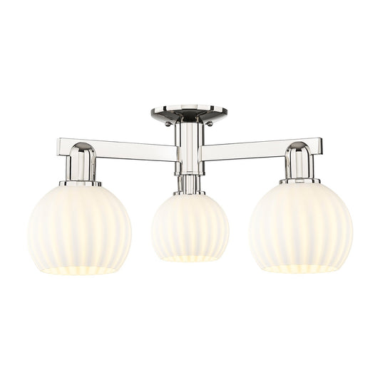 Innovations Lighting Arcadia 24in 3-Light Semi-Flush Mount | Industrial Polished Nickel and White Venetian Glass | Entryway & | Model 716-3F-PN-G1217-6WV