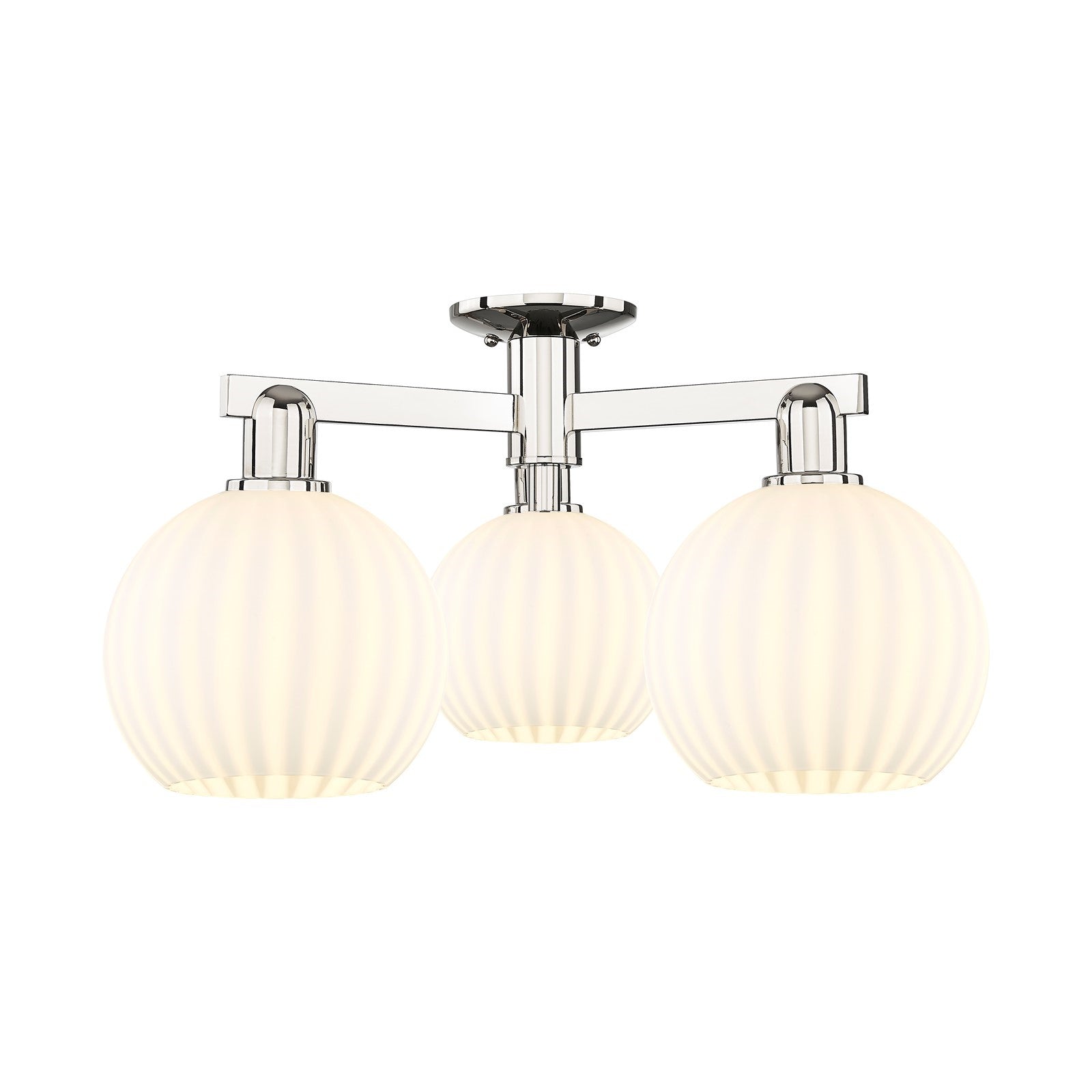 Innovations Lighting Arcadia 26in 3-Light Semi-Flush Mount | Industrial Polished Nickel and White Venetian Glass | Living Room | Model 716-3F-PN-G1217-8WV