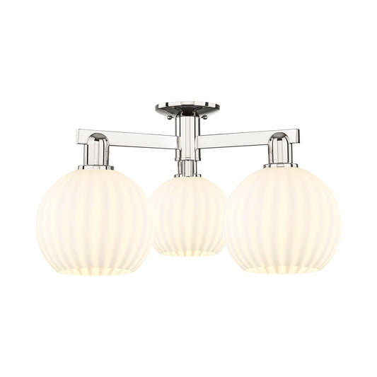 Innovations Lighting Arcadia 26in 3-Light Semi-Flush Mount | Industrial Polished Nickel and White Venetian Glass | Living Room | Model 716-3F-PN-G1217-8WV