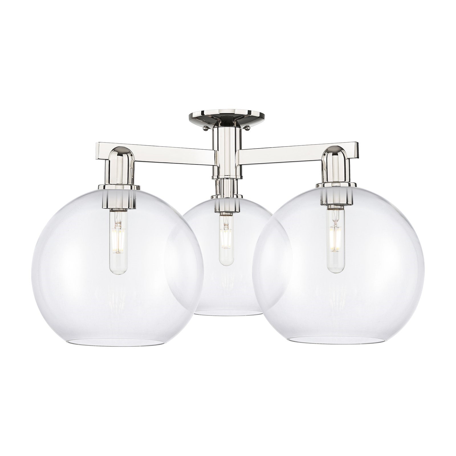Innovations Athens 28in 3-Light Semi-Flush Mount | Industrial Polished Nickel and Clear Glass | Entryway & Hallway | 27.5 x 27.5 | Model 716-3F-PN-G122-10