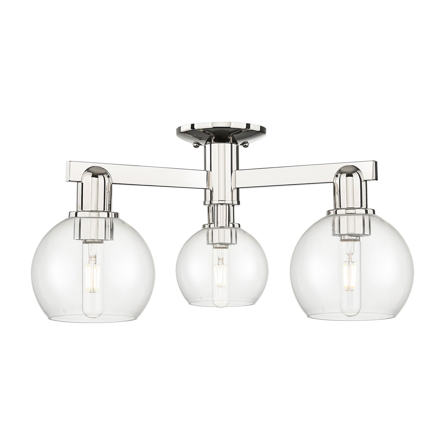 Innovations Athens 23in 3-Light Semi-Flush Mount | Industrial Modern Polished Nickel and Clear Glass | Damp-Rated Entryway & | Model 716-3F-PN-G122-6