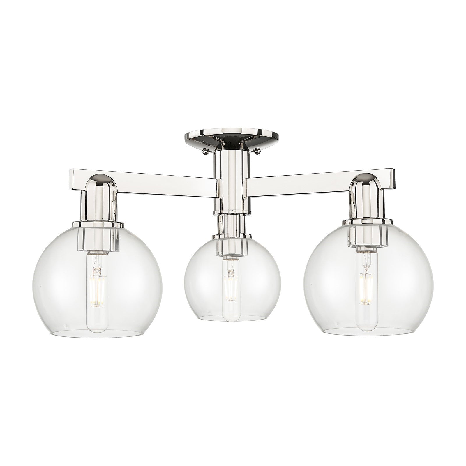Innovations Athens 23in 3-Light Semi-Flush Mount | Industrial Modern Polished Nickel and Clear Glass | Damp-Rated Entryway & | Model 716-3F-PN-G122-6
