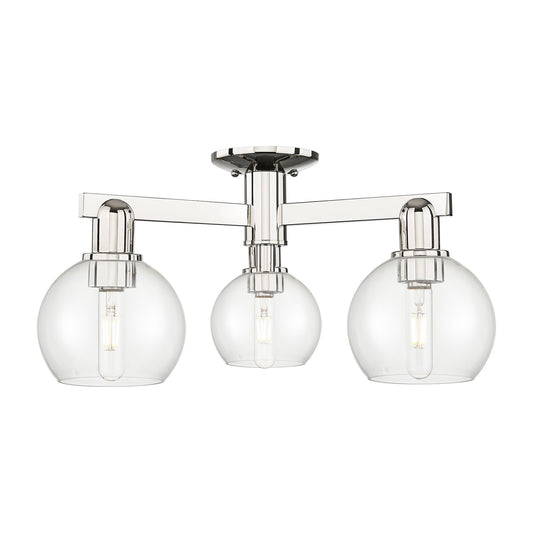 Innovations Athens 23in 3-Light Semi-Flush Mount | Industrial Modern Polished Nickel and Clear Glass | Damp-Rated Entryway & | Model 716-3F-PN-G122-6