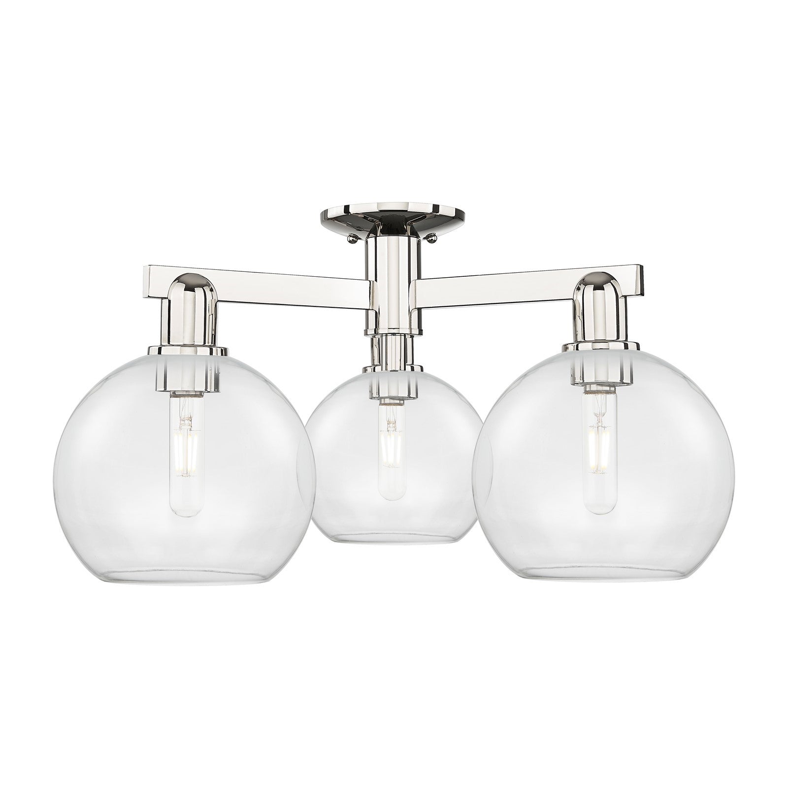 Innovations Athens 26in 3-Light Semi-Flush Mount | Industrial Polished Nickel Steel and Clear Glass | Kitchen & Hallway | 25.5 x | Model 716-3F-PN-G122-8