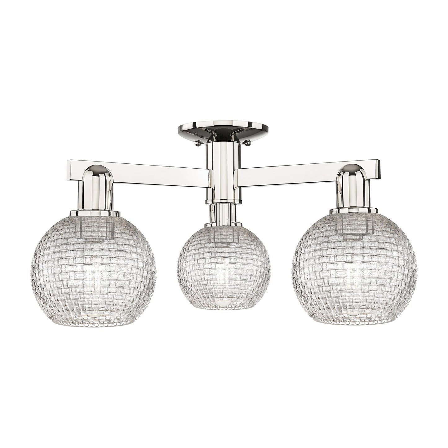 Innovations Athens 23in 3-Light Semi-Flush Mount | Industrial Polished Nickel and Clear Basket Weave Glass | Entryway & | Model 716-3F-PN-G122C-6CL