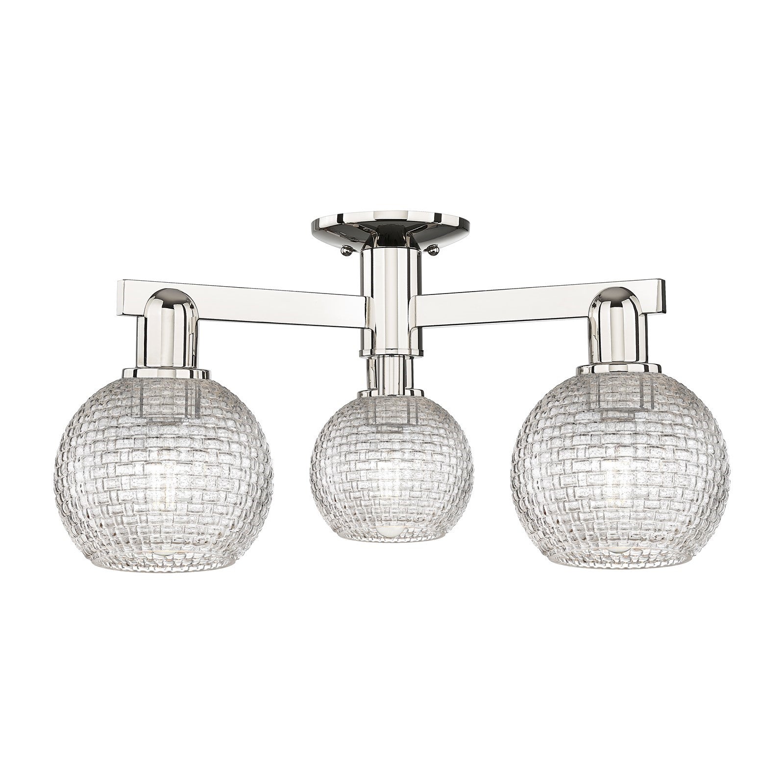 Innovations Athens 23in 3-Light Semi-Flush Mount | Industrial Polished Nickel and Clear Basket Weave Glass | Entryway & | Model 716-3F-PN-G122C-6CL