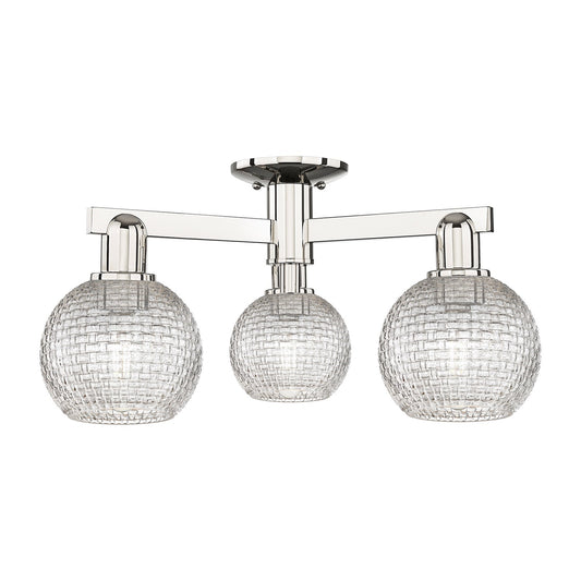 Innovations Athens 23in 3-Light Semi-Flush Mount | Industrial Polished Nickel and Clear Basket Weave Glass | Entryway & | Model 716-3F-PN-G122C-6CL