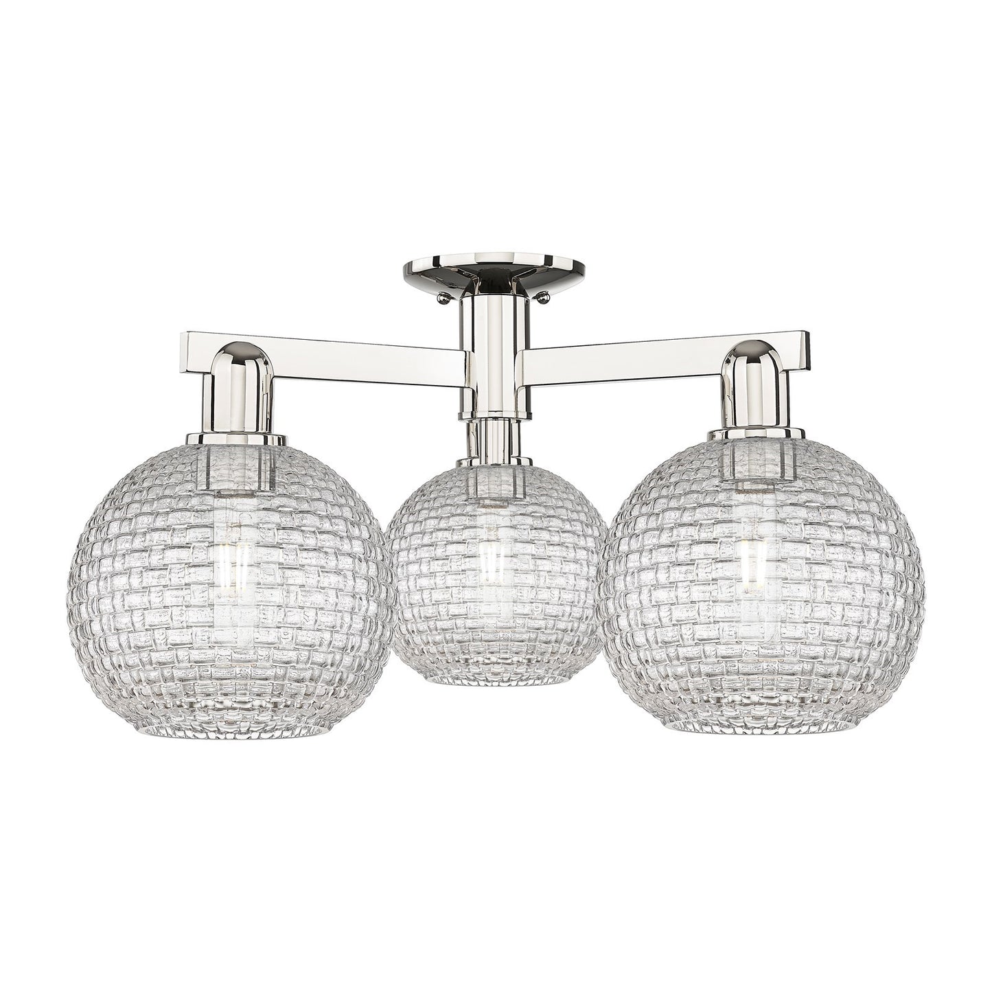 Innovations Athens 26in 3-Light Semi-Flush Mount | Industrial Polished Nickel and Clear Basket Weave Glass | Entryway & | Model 716-3F-PN-G122C-8CL