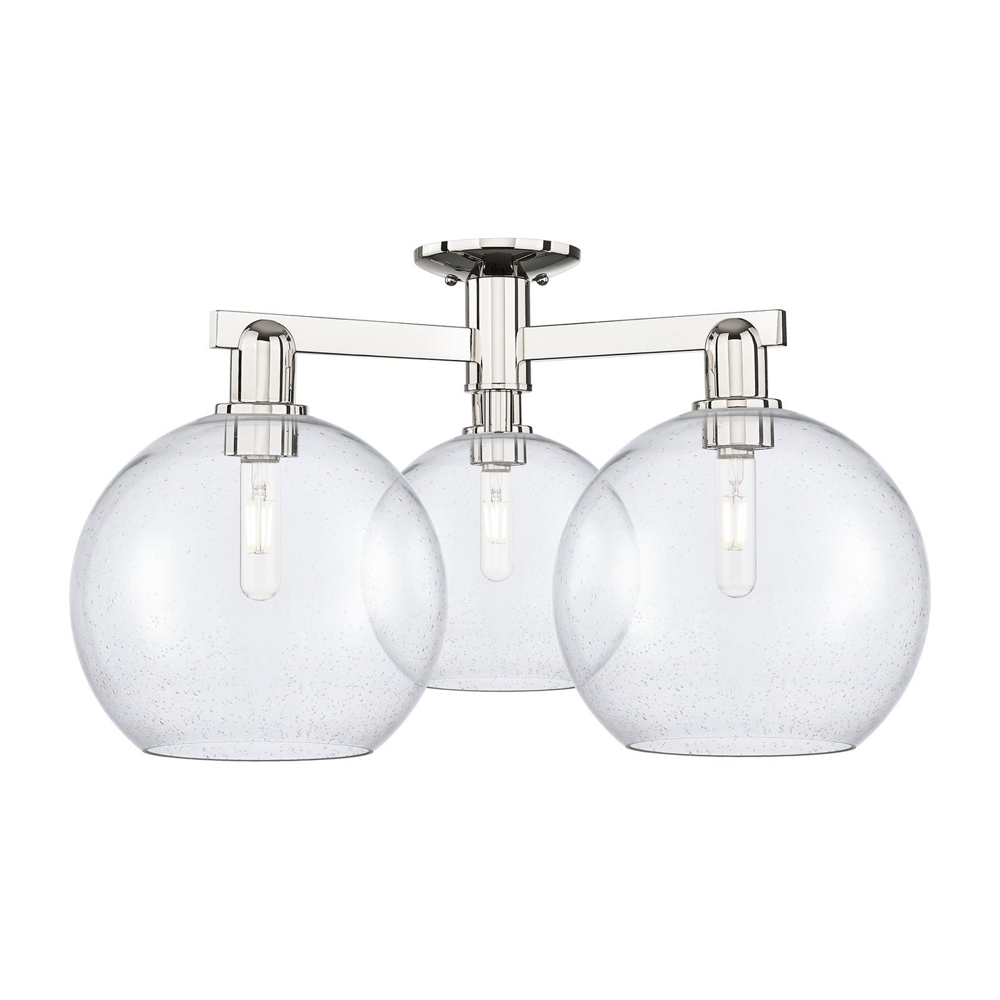 Innovations Athens 28in 3-Light Semi-Flush Mount | Industrial Polished Nickel Steel and Seedy Glass | Entryway & Hallway | 27.5 | Model 716-3F-PN-G124-10