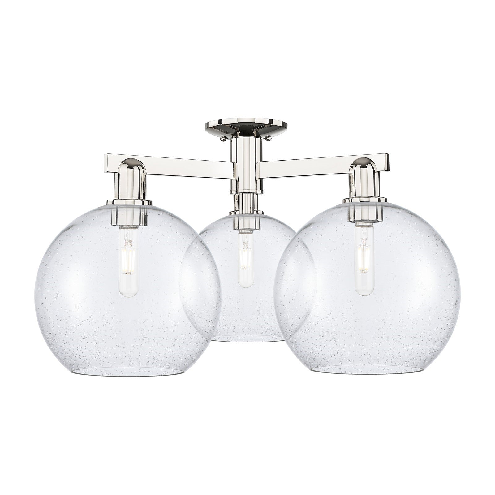 Innovations Athens 28in 3-Light Semi-Flush Mount | Industrial Polished Nickel Steel and Seedy Glass | Entryway & Hallway | 27.5 | Model 716-3F-PN-G124-10