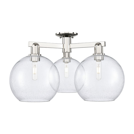 Innovations Athens 28in 3-Light Semi-Flush Mount | Industrial Polished Nickel Steel and Seedy Glass | Entryway & Hallway | 27.5 | Model 716-3F-PN-G124-10