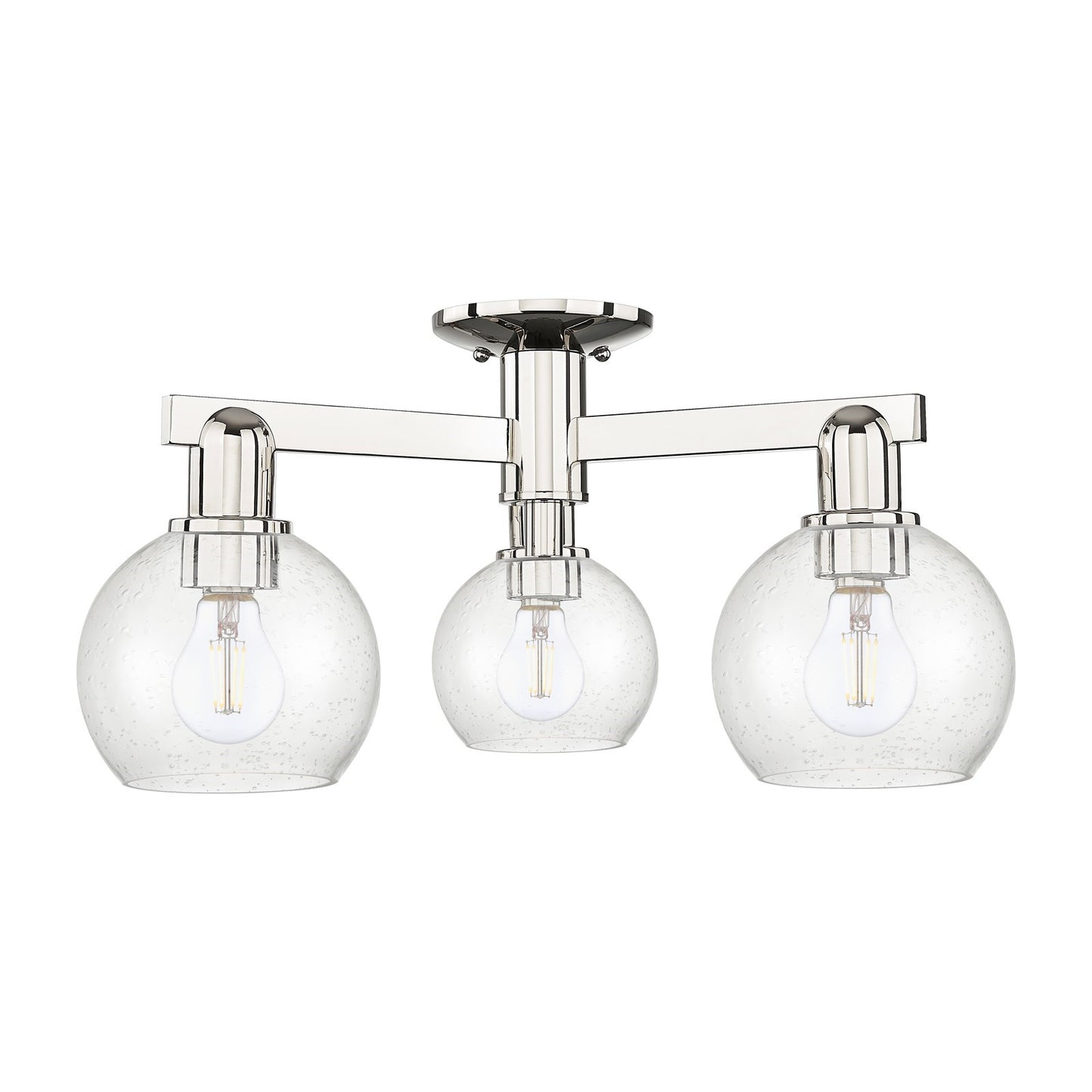 Innovations Athens 23in 3-Light Semi-Flush Mount | Industrial Polished Nickel Steel and Seedy Glass | Damp-Rated Entryway & | Model 716-3F-PN-G124-6