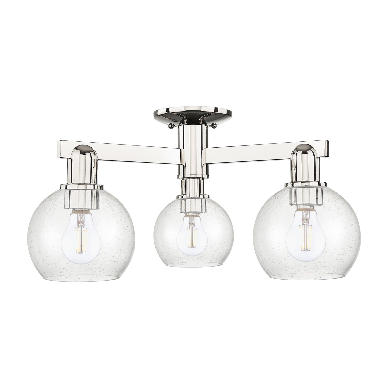 Innovations Athens 23in 3-Light Semi-Flush Mount | Industrial Polished Nickel Steel and Seedy Glass | Damp-Rated Entryway & | Model 716-3F-PN-G124-6