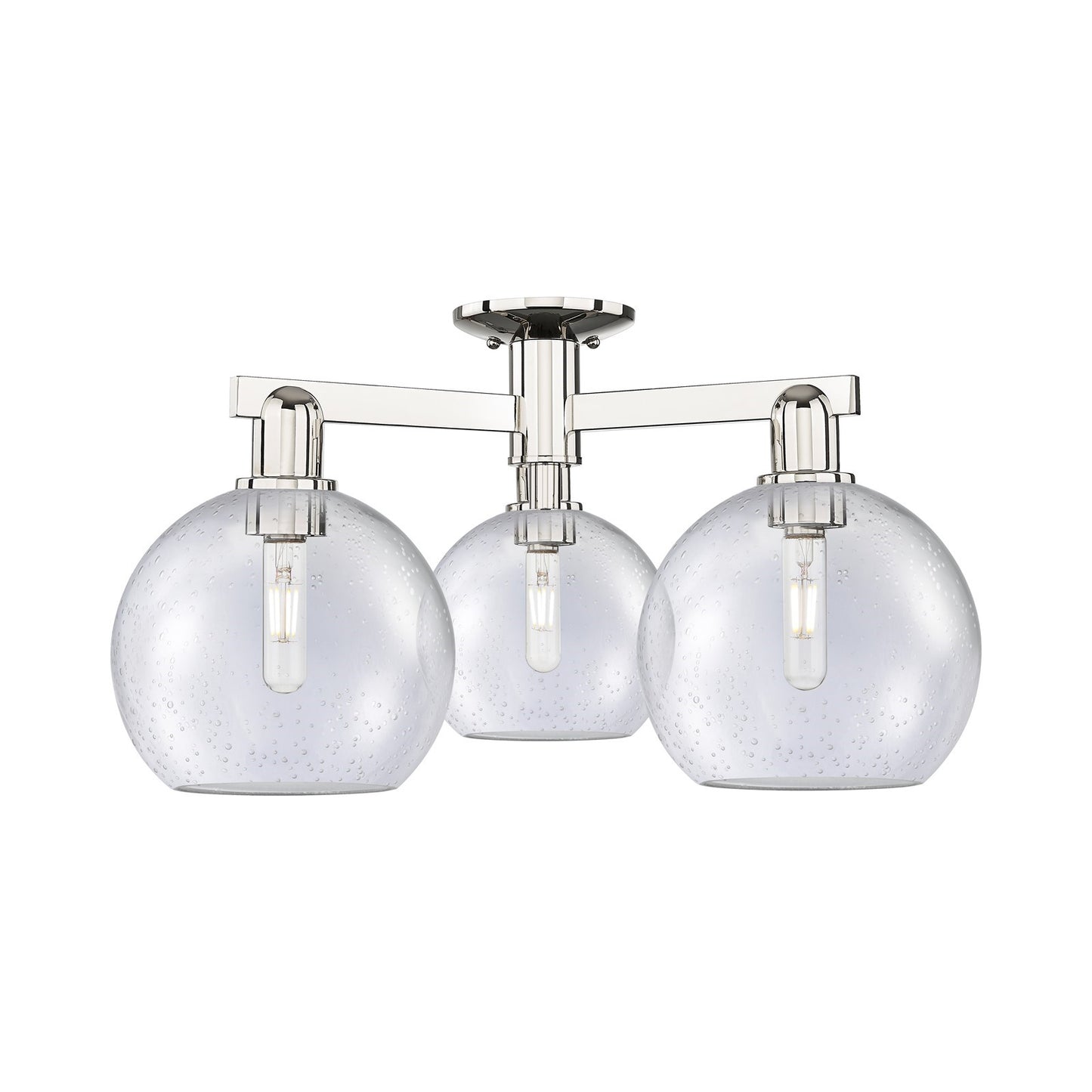 Innovations Athens 26in 3-Light Semi-Flush Mount | Industrial Polished Nickel Steel and Seedy Glass | Kitchen & Hallway | 25.5 x | Model 716-3F-PN-G124-8