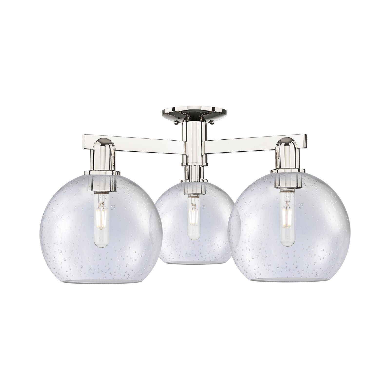 Innovations Athens 26in 3-Light Semi-Flush Mount | Industrial Polished Nickel Steel and Seedy Glass | Kitchen & Hallway | 25.5 x | Model 716-3F-PN-G124-8