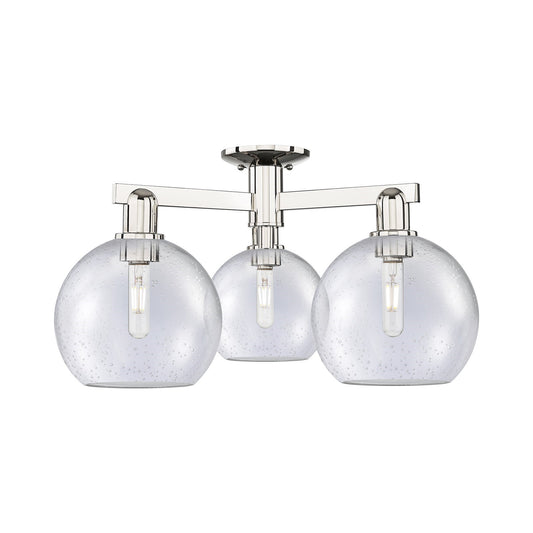 Innovations Athens 26in 3-Light Semi-Flush Mount | Industrial Polished Nickel Steel and Seedy Glass | Kitchen & Hallway | 25.5 x | Model 716-3F-PN-G124-8