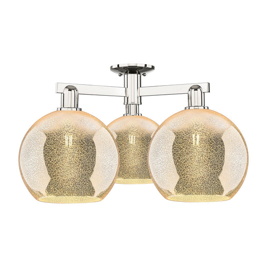 Innovations Athens 28in 3-Light Semi-Flush Mount | Industrial Modern Polished Nickel and Mercury Glass | Entryway & Hallway | Model 716-3F-PN-G128-10