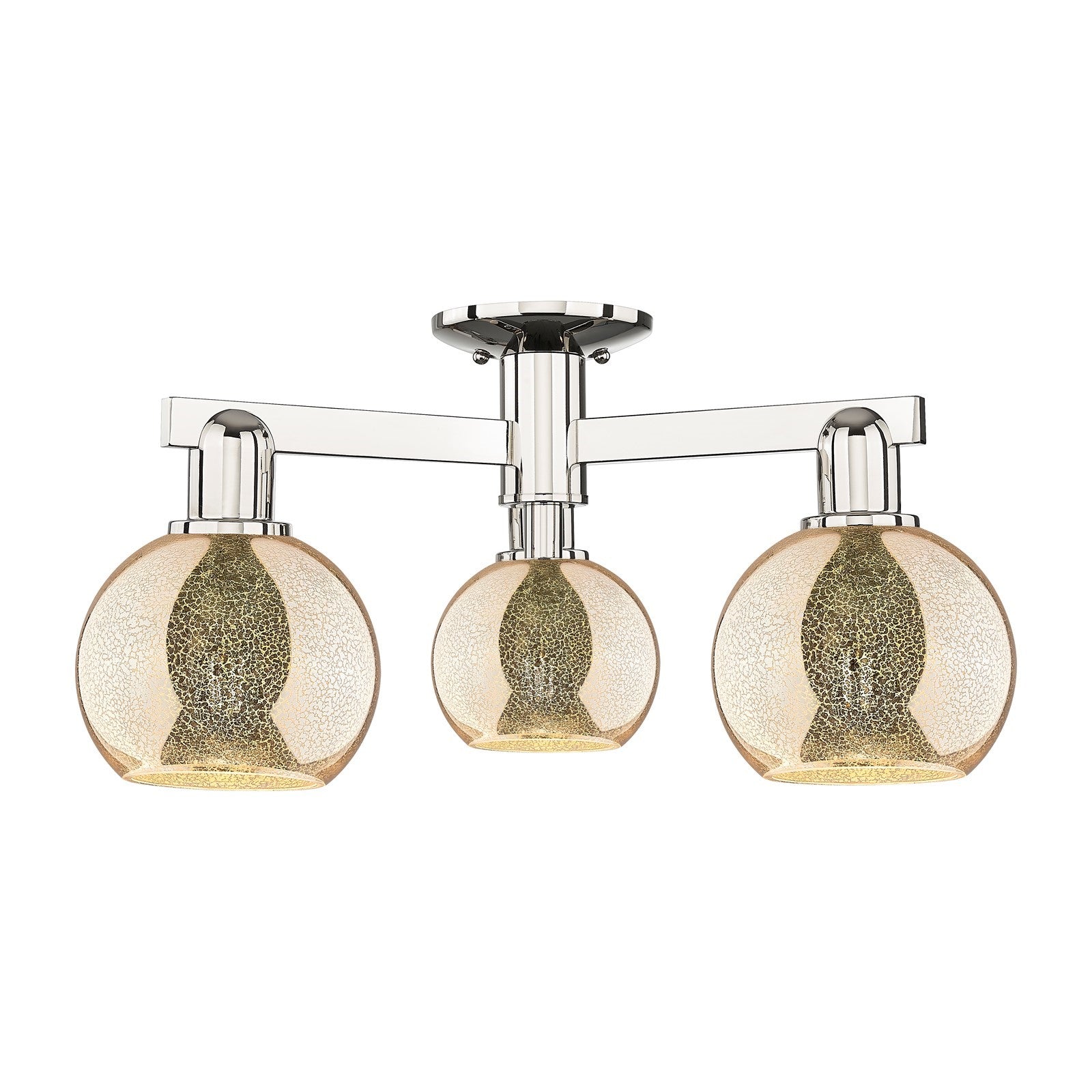 Innovations Athens 23in 3-Light Semi-Flush Mount | Industrial Polished Nickel Steel and Mercury Glass | Entryway & Hallway | Model 716-3F-PN-G128-6