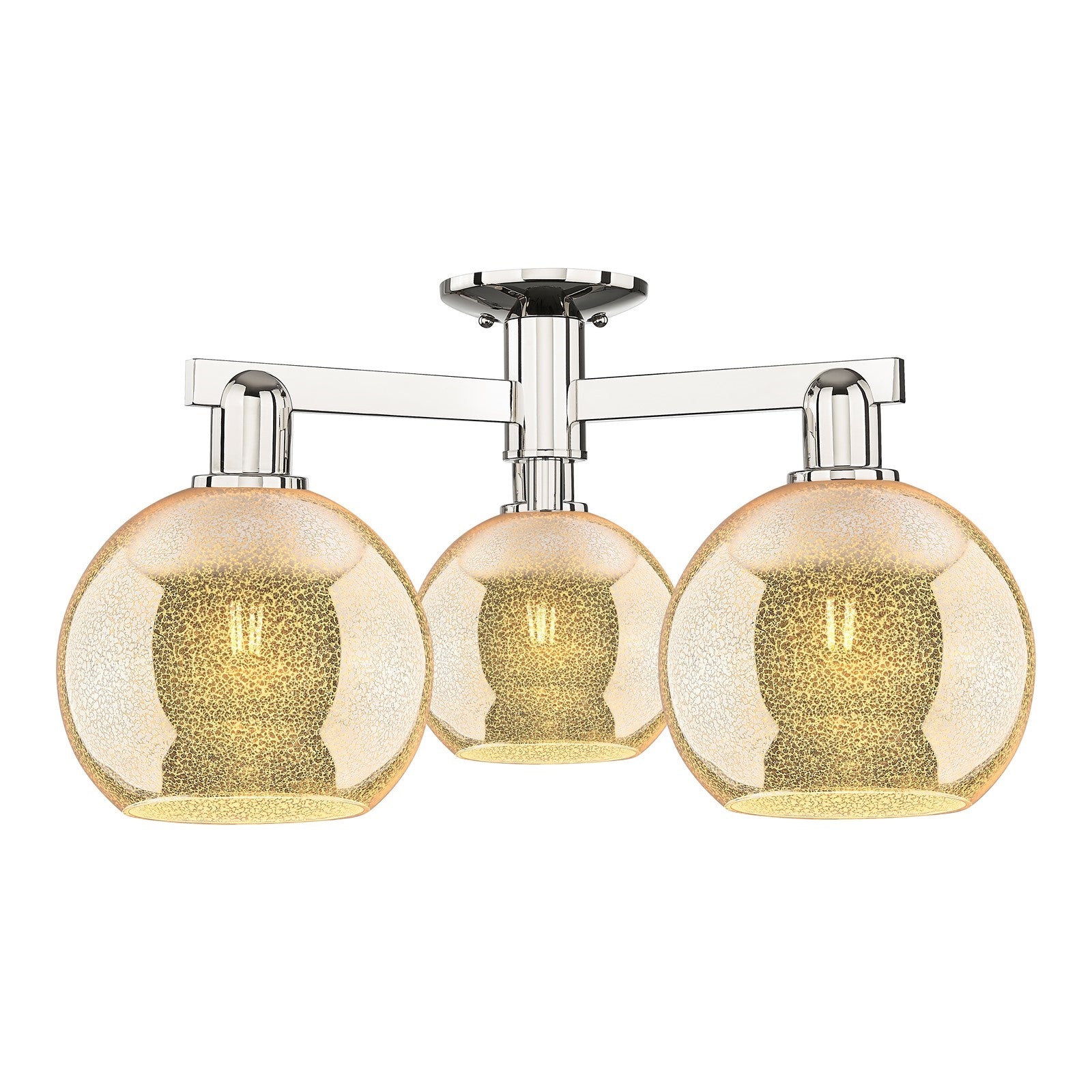 Innovations Athens 26in 3-Light Semi-Flush Mount | Industrial Modern Polished Nickel and Mercury Glass | Entryway & Hallway | Model 716-3F-PN-G128-8