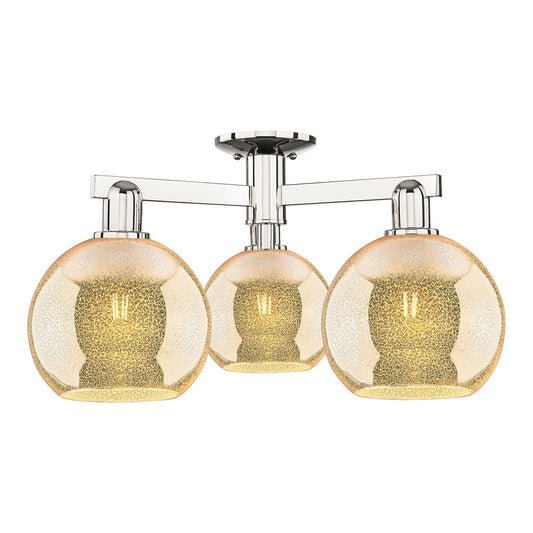 Innovations Athens 26in 3-Light Semi-Flush Mount | Industrial Modern Polished Nickel and Mercury Glass | Entryway & Hallway | Model 716-3F-PN-G128-8