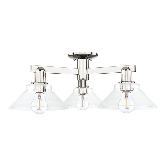 Innovations Orwell 26in 3-Light Semi-Flush Mount | Industrial Polished Nickel and Clear Glass | Living Room & Entryway Damp Rated | Model 716-3F-PN-G132