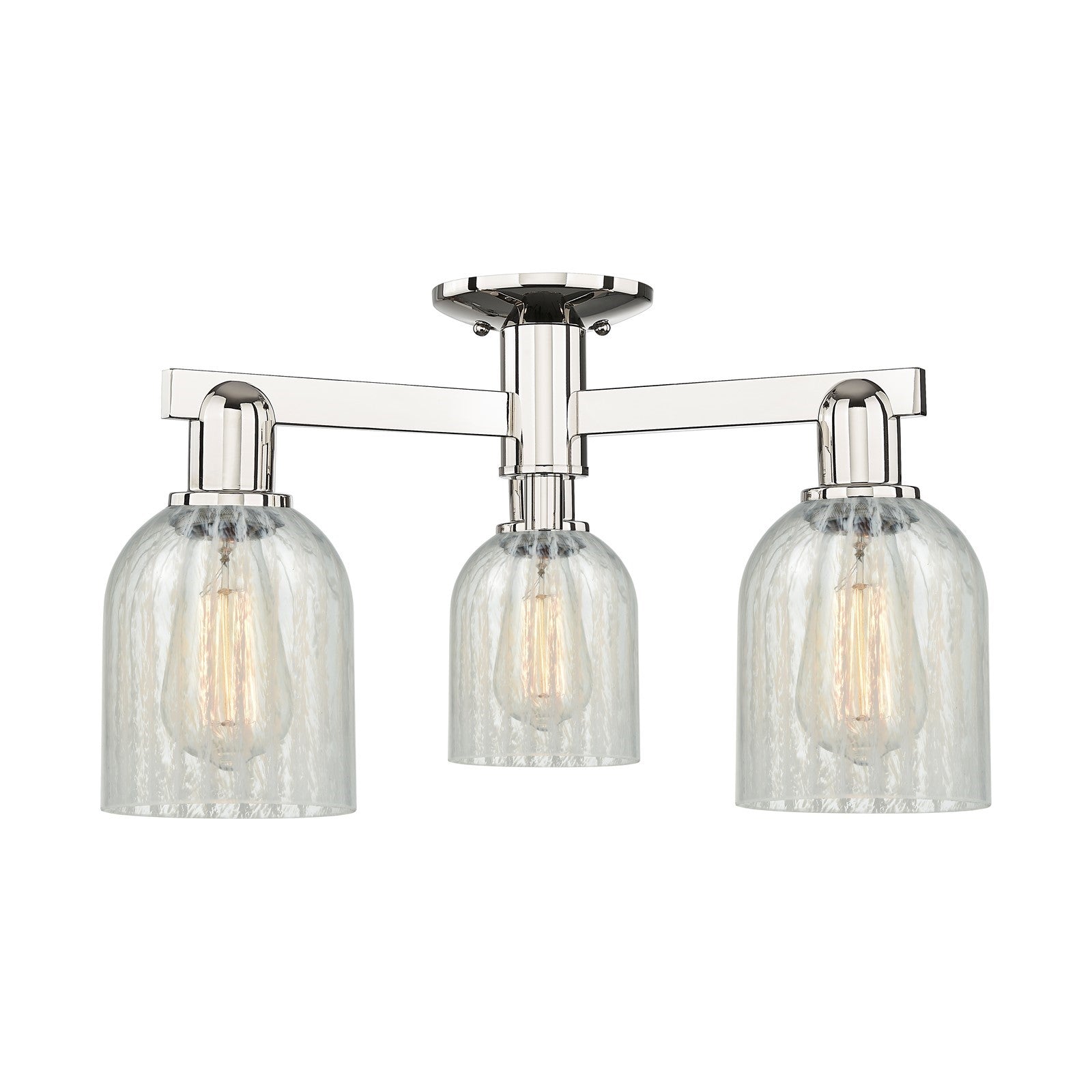 Innovations Caledonia 23in 3-Light Semi-Flush Mount | Industrial Modern Polished Nickel and Mouchette Glass | Kitchen & Hallway | Model 716-3F-PN-G2511