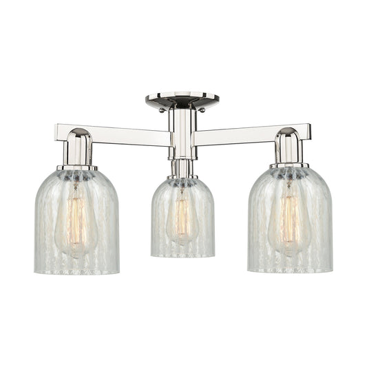 Innovations Caledonia 23in 3-Light Semi-Flush Mount | Industrial Modern Polished Nickel and Mouchette Glass | Kitchen & Hallway | Model 716-3F-PN-G2511